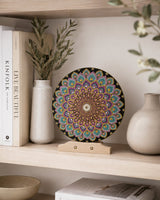 Aurum Bloomless colourful dot mandala artwork displayed on a shelf with books and neutral decor by Sweet Lilly Loves