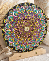 Close-up detail of Aurum Bloomless pink, gold and teal hand-painted dot mandala artwork by Sweet Lilly Loves