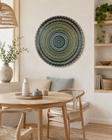 Buddy Light Forever hand-painted round mandala artwork displayed above a small dining table by Sweet Lilly Loves