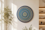 Buddy Light Forever circular dot mandala artwork displayed on a light neutral wall in a styled interior by Sweet Lilly Loves