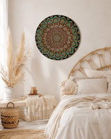 Empress Energy original mandala artwork displayed above a softly styled neutral bed by Sweet Lilly Loves