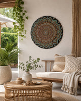 Empress Energy original hand-painted mandala artwork displayed in a relaxed neutral living room by Sweet Lilly Loves