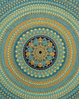 Close-up detail of Inner Pulse turquoise, teal and gold hand-painted dot mandala artwork by Sweet Lilly Loves