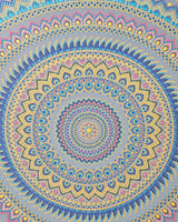 Close-up of Ocean Whisper original blue, teal and gold dot mandala artwork by Sweet Lilly Loves