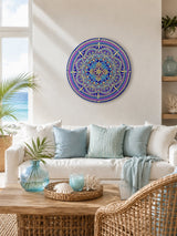 Vivid Devotion original mandala wall art displayed in a bright indoor lounge room by Sweet Lilly Loves